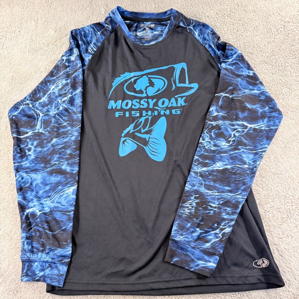 Mossy Oak Fishing Shirt Elements Agua Long Sleeve Performance Mens L Black Blue